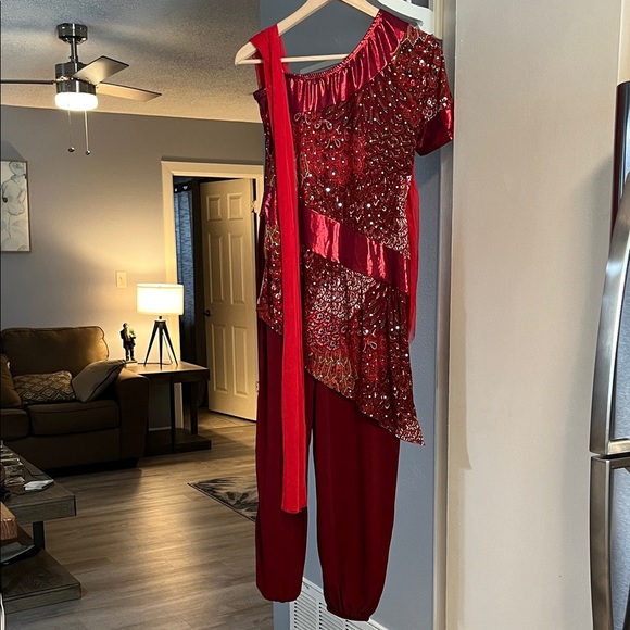 Algy Women’s Red Velvet Sequin Dance Costume Cosplay Size Adult Large Dancewear - Picture 6 of 12